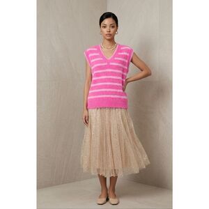 NWT Jacquemus Le Gilet Neve Fluffy Striped Sweater Vest Pink Size L Italy (093)